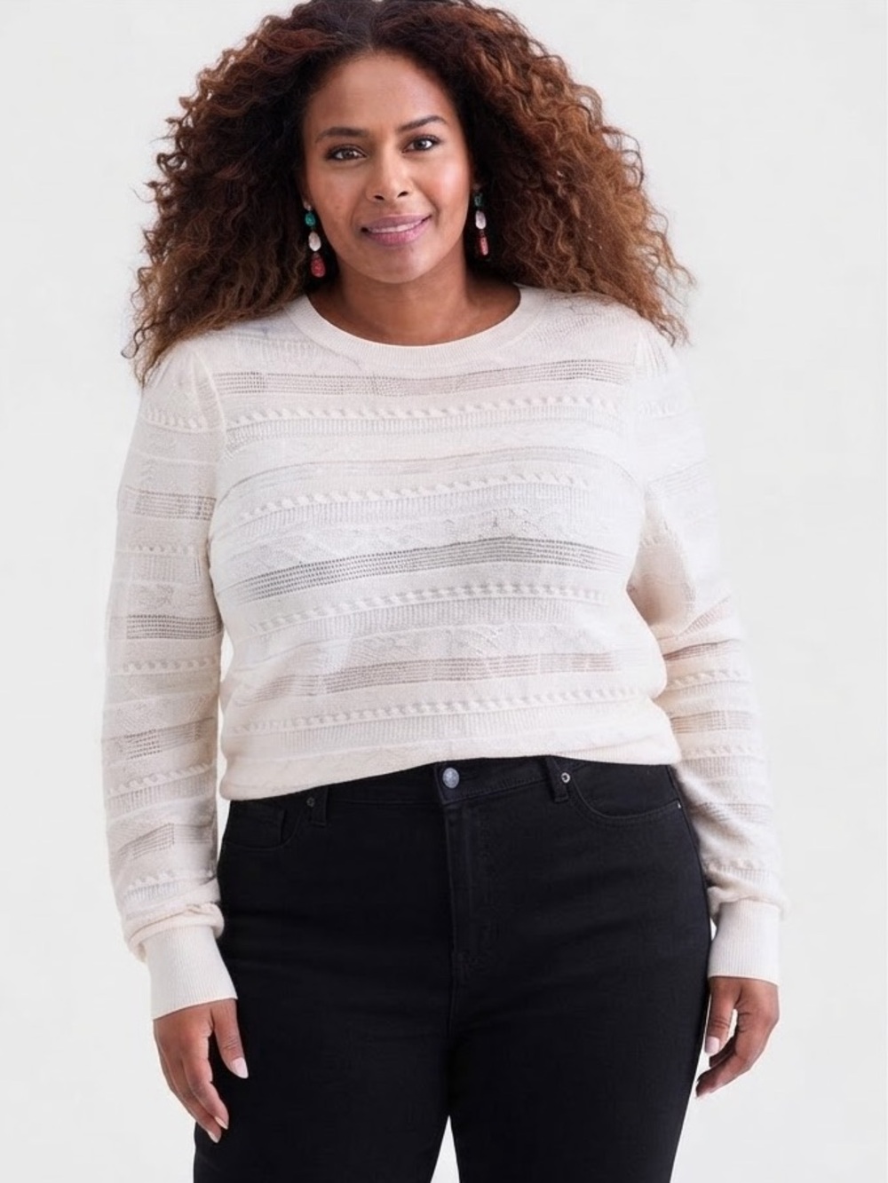 Off White Pointelle Stripe Crewneck Sweater • Size 2X • NWT